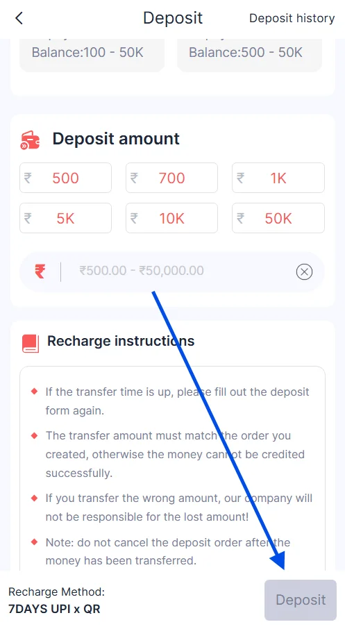  Click on Deposit button